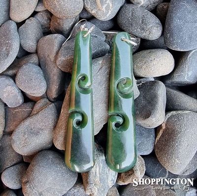 Earrings - Pounamu Koru Drop 70mm