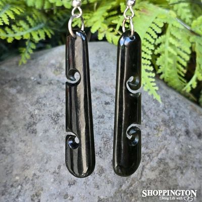 Earrings - Pounamu Koru Drop 70mm