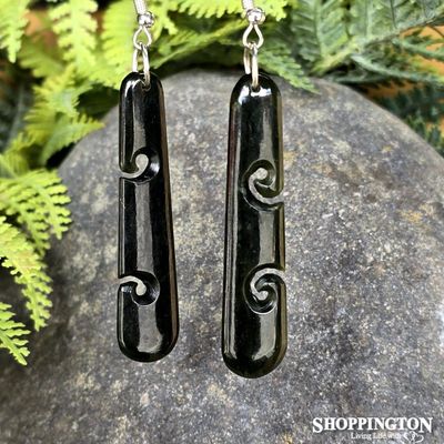 Earrings - Pounamu Koru Drop 53mm