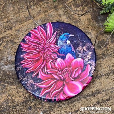 Compact Mirror NZ Print - Tui in Dahlia - Anita Madhav