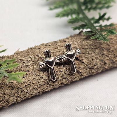 Sterling Silver - Cross  &amp; Heart Studs