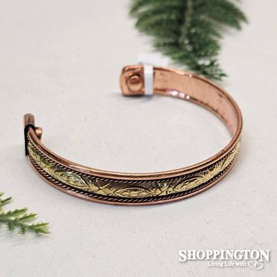 Magnetic Copper Bangle - Gold Stamp