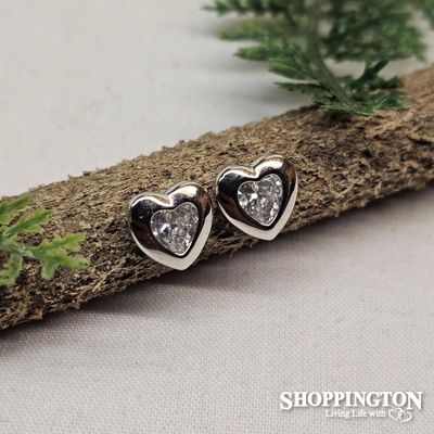 Earrings Rhodium Zircon Heart Studs silver