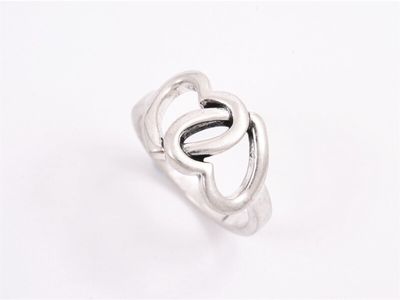 Ring double heart ox-silver