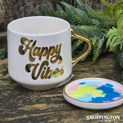 Mug And Coaster Lid - Happy Vibes