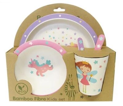 Bamboo Baby Plate/Cutlery Set - Unicorn / Fairy