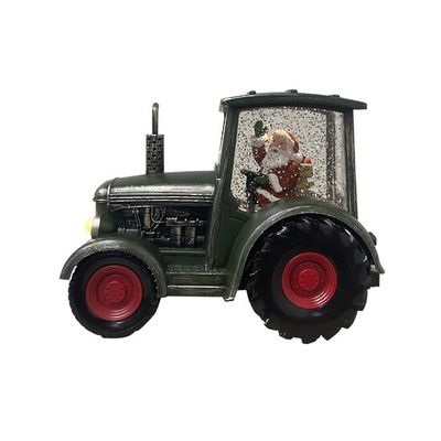 Santa In Tractor Snow Globe Lantern