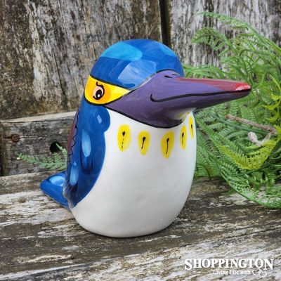 NZ Made Garden Ornament - Splashy Bird Art / Kingfisher Bright