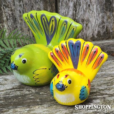 NZ Made Garden Ornament - Splashy Bird Art / Coloured Fantails