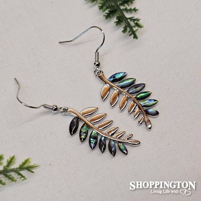 Earrings - Paua &amp; Silver Ferns