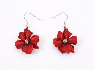 Earrings - Red Single Flower