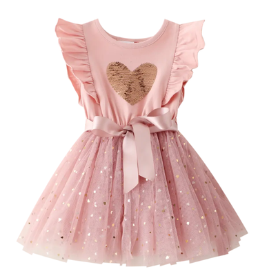 Cracked Soda - Sequin Heart Tutu Dress (Pink) / 0