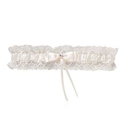 Wedding - Garter Ivory Diamante Bow &amp; Lace