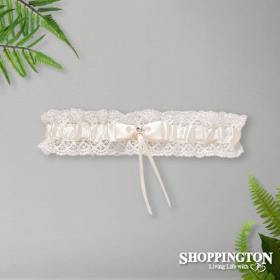 Wedding - Garter Ivory Diamante Bow &amp; Lace