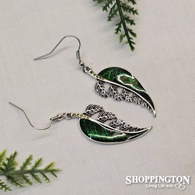 Green Silver-Fern Ox-Silver Earrings