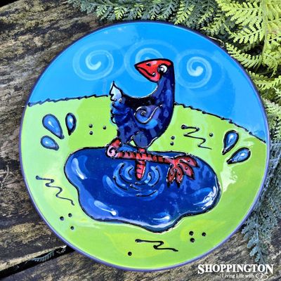 NZ Made Handpainted Side Plate / Water Play Pukeko