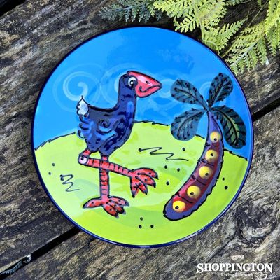 NZ Made Handpainted Side Plate / Nikau &amp; Pukeko