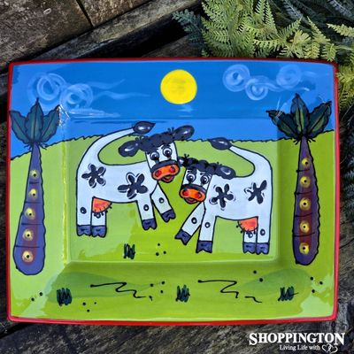 NZ Made Hand Painted - Platter - Twin Cows