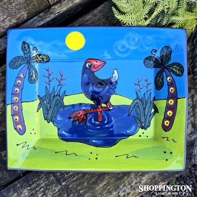 NZ Made Hand Painted - Platter - Pukeko Waterplay