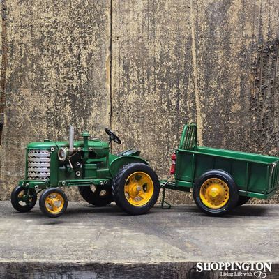 Die Cast Metal Green Vintage Tractor and Trailer