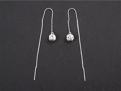 Earrings - Ball &amp; Zircon 925 Sterling Silver Chain