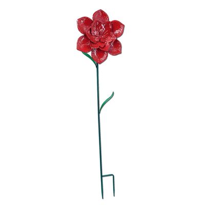 Garden Stake - Red Metal Flower