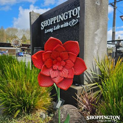 Garden Stake - Red Metal Flower