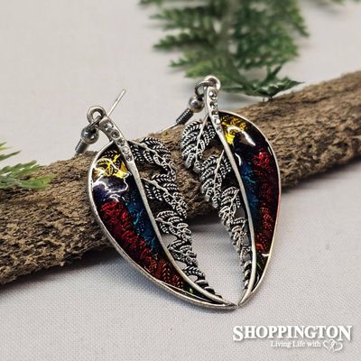 Earrings - Multi Coloured Fern