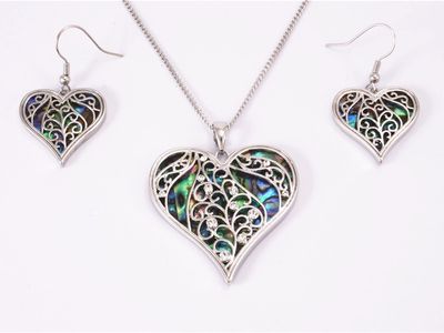 Necklace - Paua &amp; Fern Heart