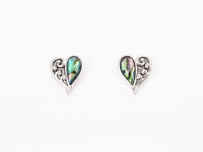 Earrings - Paua Fern Heart