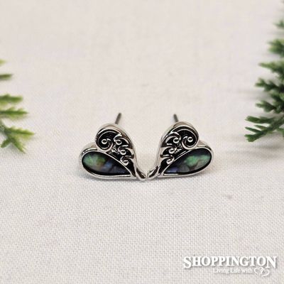 Earrings - Paua Fern Heart