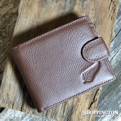 Men&#039;s Leather Flat Grain Wallet - Small Fern / Chocolate