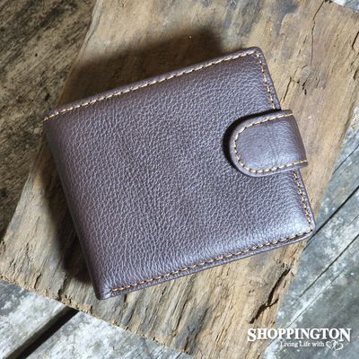 Men&#039;s Flat Grain Leather Wallet - Plain Brown