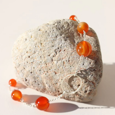 La Pierre - Carnelian Orange Sterling Silver Bracelet