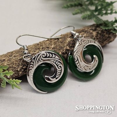 Earrings - Green Koru Laser