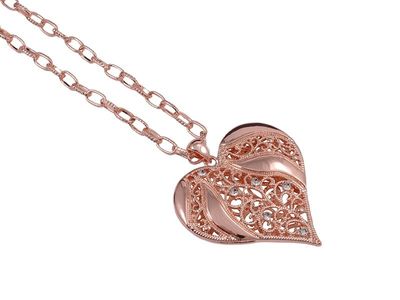 Necklace - Rose Gold Filigree Heart (long)