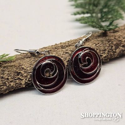 Earrings - Red Koru Disc