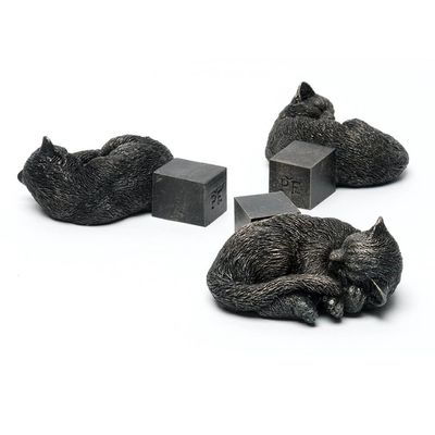 Pot Feet: Antique Bronze Cat Curled Up (Set Of 3)