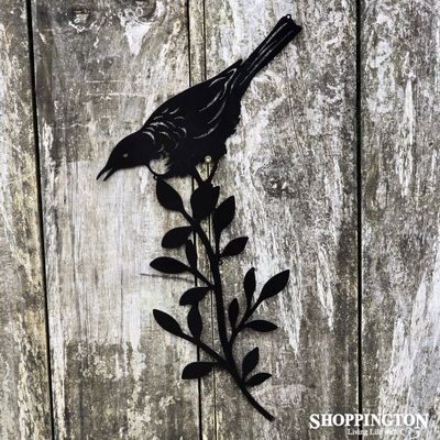 Metal Kiwiana Wall Art / Tui on Leaves 50cm