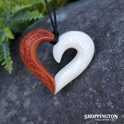 Koru Heart Bone and Wood Necklace