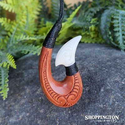 Wood and Bone Fish Hook Necklace
