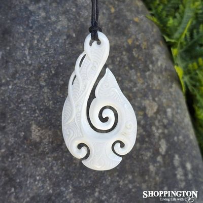 Detailed Bone Fish Hook Carving Necklace