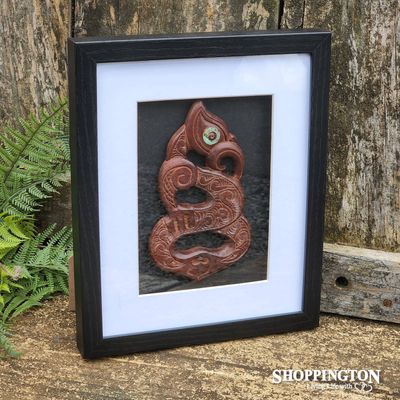 Shadow Box Wall Art with Hand Carved Wood Manaia