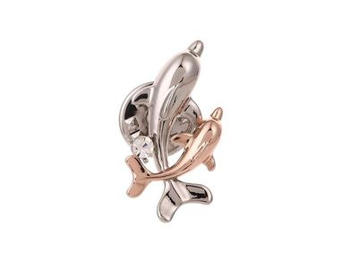 Brooch - Rose Gold Double Dolphin