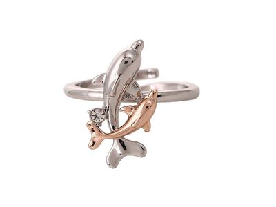 Ring - Rose Gold Double Dolphin Rhodium