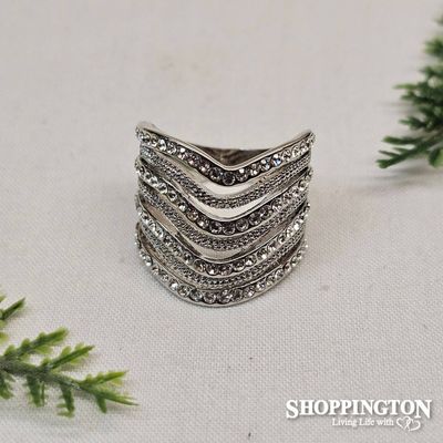 Ring - Rhinestone Wave Rhodium