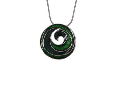 Necklace - Green Koru Rhodium Pendant