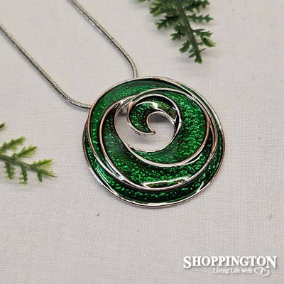 Necklace - Green Koru Rhodium Pendant