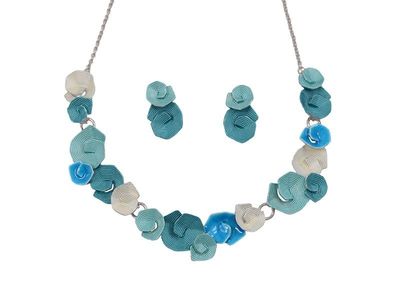 Necklace and Earring Set - Blue Koru Rhodium