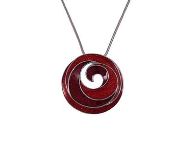 Necklace - Red Koru Rhodium Pendant